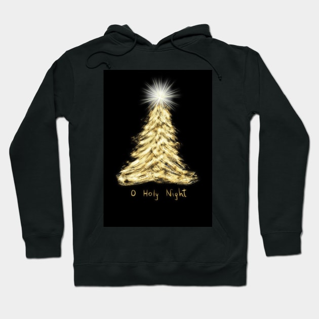 O Holy Night Gold Christmas Tree Card Hoodie by designs-by-ann